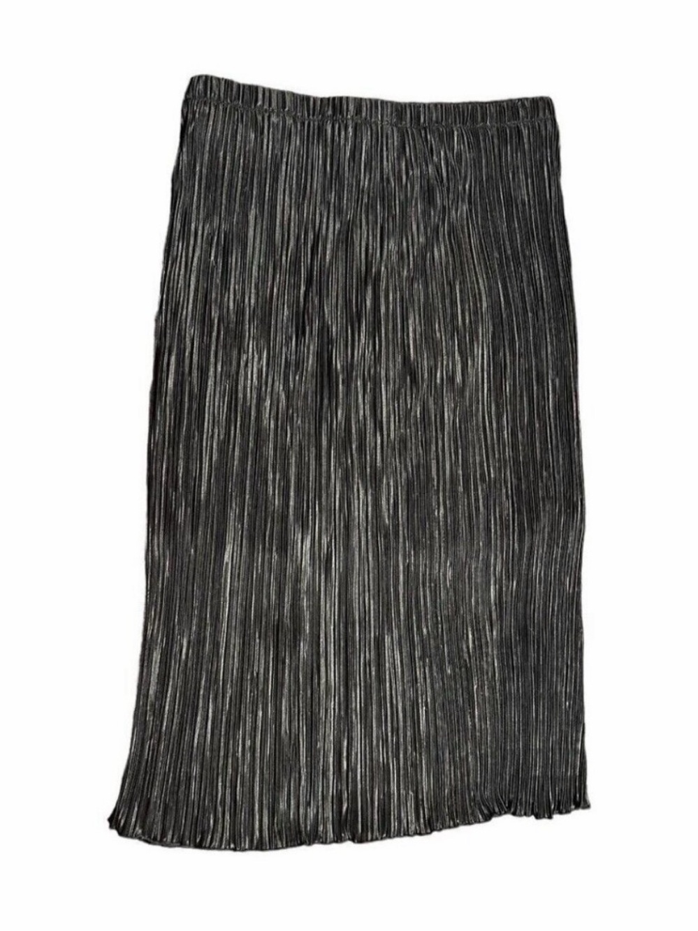 NWT Everleigh XL Black Metallic Foil Pleated Midi Skirt Elastic Waist - Picture 4 of 13